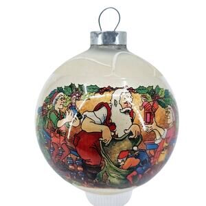 Vintage Glass Christmas Santa & Elves Ornaments Holly Brand
